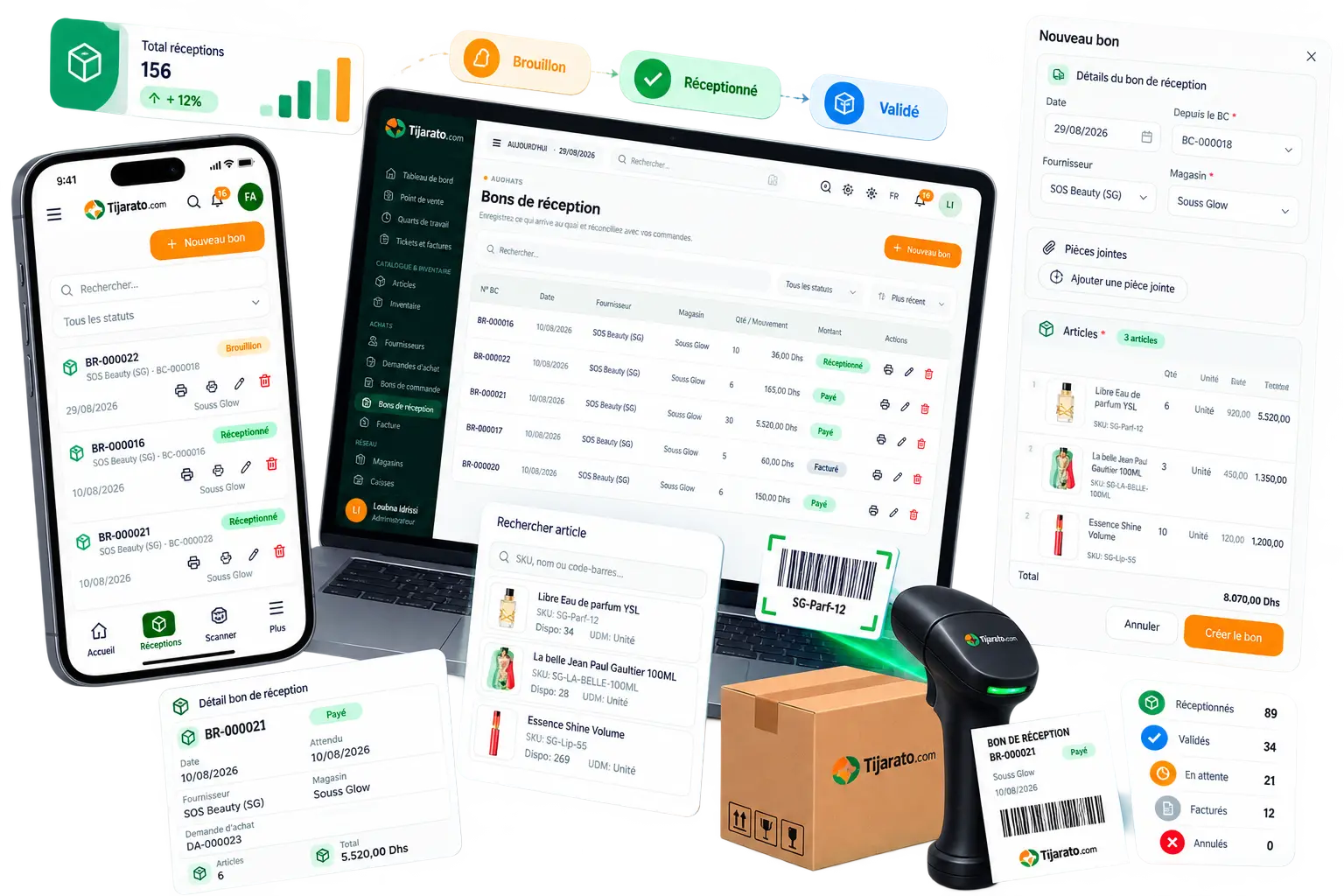 Comparison table of ordered vs received