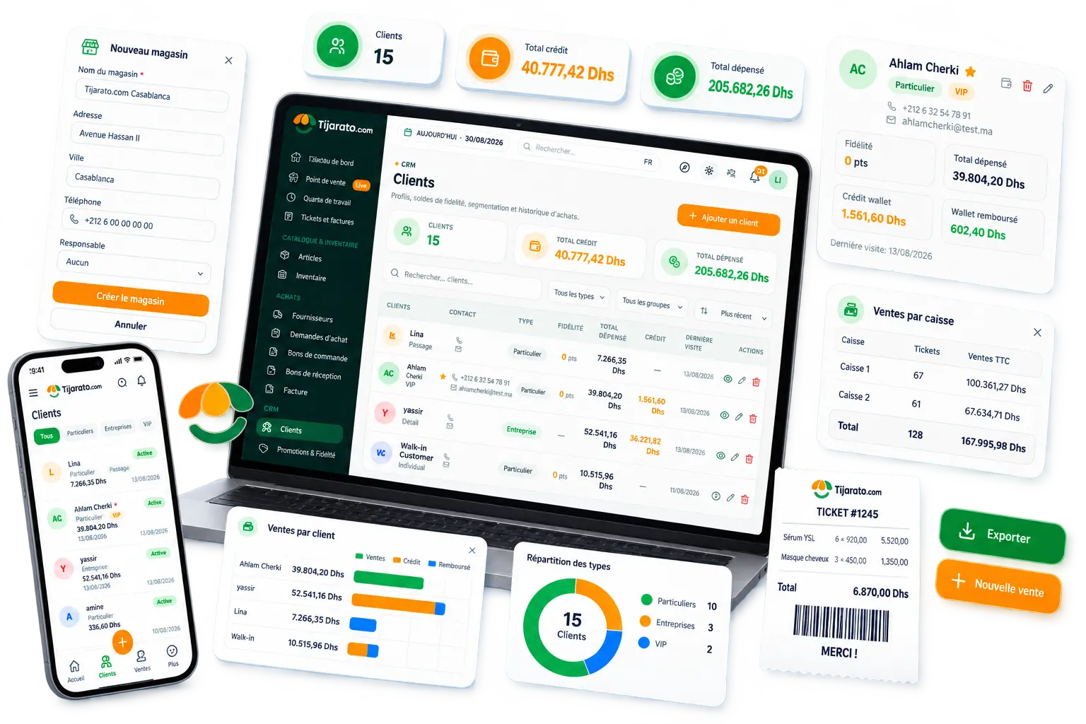 Customer record with wallet balance and history