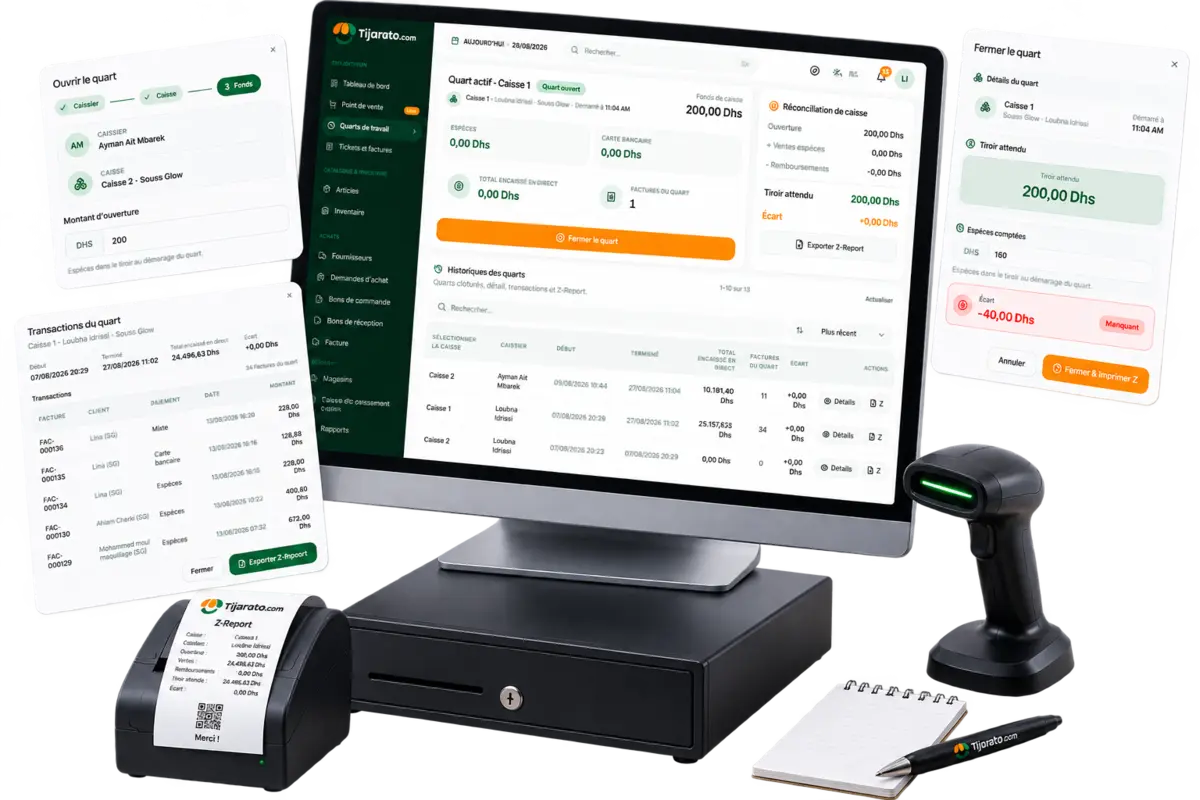 Register closing screen with cash count